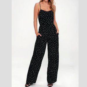 Black and White Print Sleeveless Wide-Leg Jumpsuit